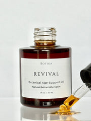 Botika  Anti-Aging Face Oil for Mature Skin open bottle with dropper — bakuchiol and rosehip anti-aging face oil