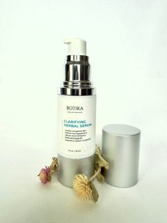 Botika Acne Serum with Salicylic Acid & Niacinamide open lid — botanical blemish serum with tea tree goldenseal and witch hazel for oily acne-prone skin
